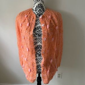 Handmade in Italy Vintage Cardigan in Tangerine orange with Pink Florets sweet!